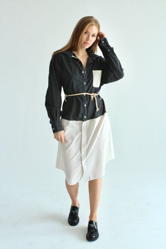 Ivory and Vintage Black Dress Shirt Dress